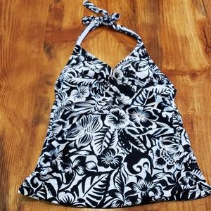 Chaps 6 Blk & White Tankini Halter Tie Bikini Top